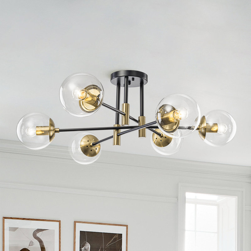 Glass Bubble Sputnik Semi Flush Chandelier , Transparent