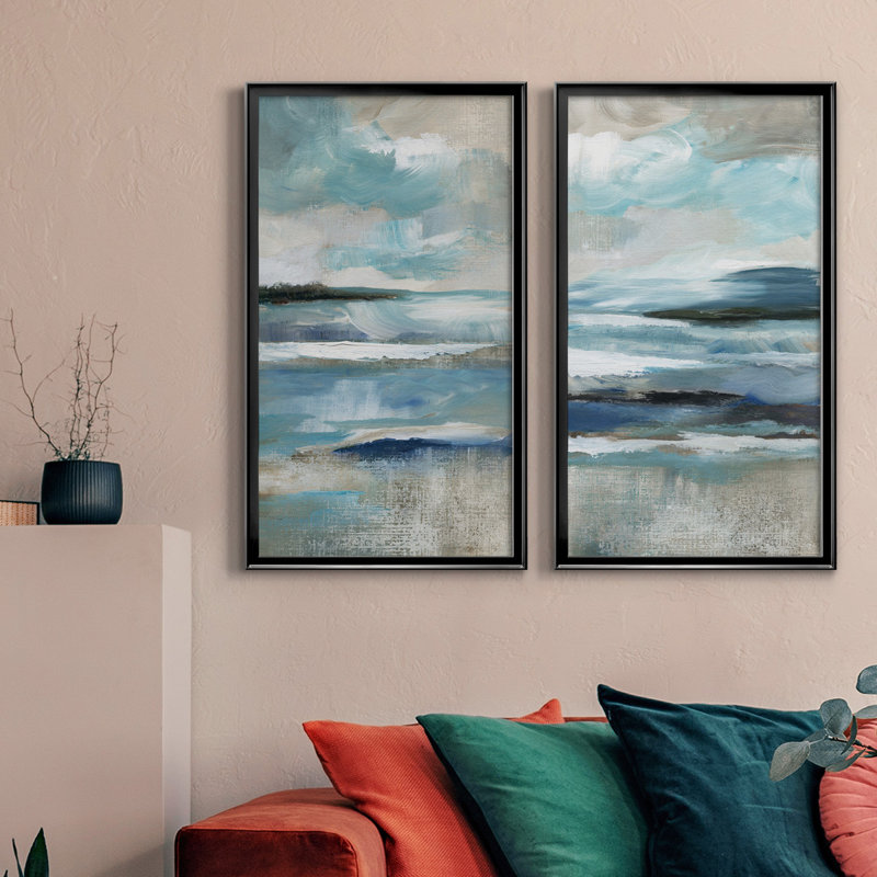 «Distant Drama I», ensemble de 2 peintures sur toiles, H 30,5 po x l 42,5 po, Toile encadrée, Noir