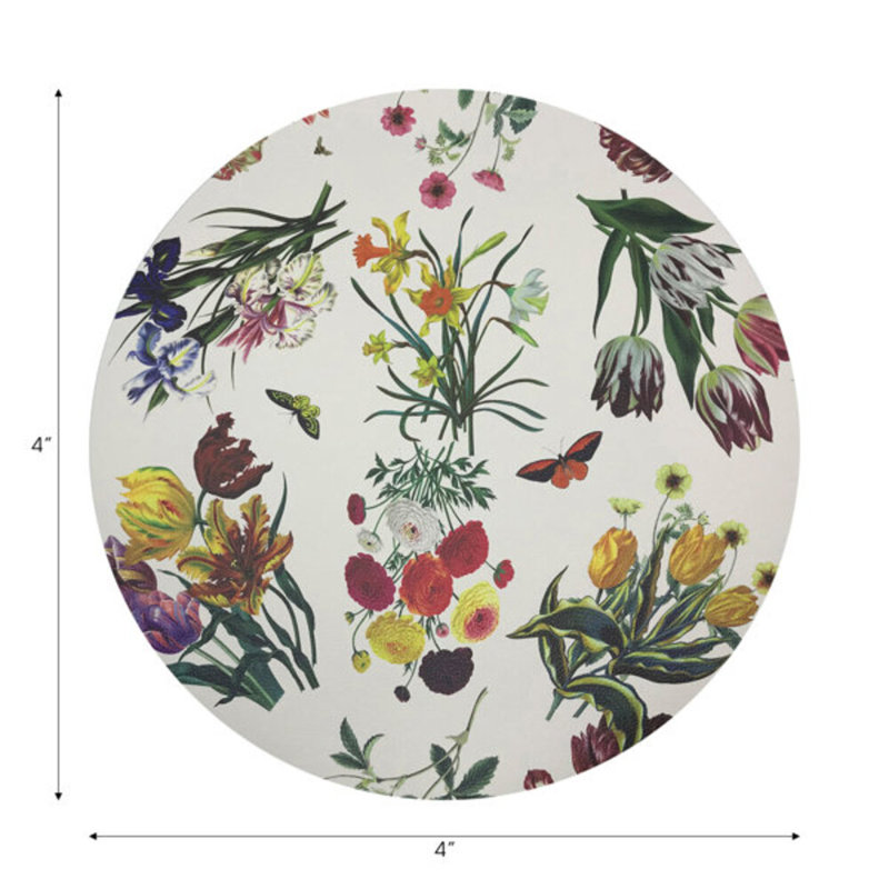 Sous-verres ronds en cuir Flora Fauna, Blanc
