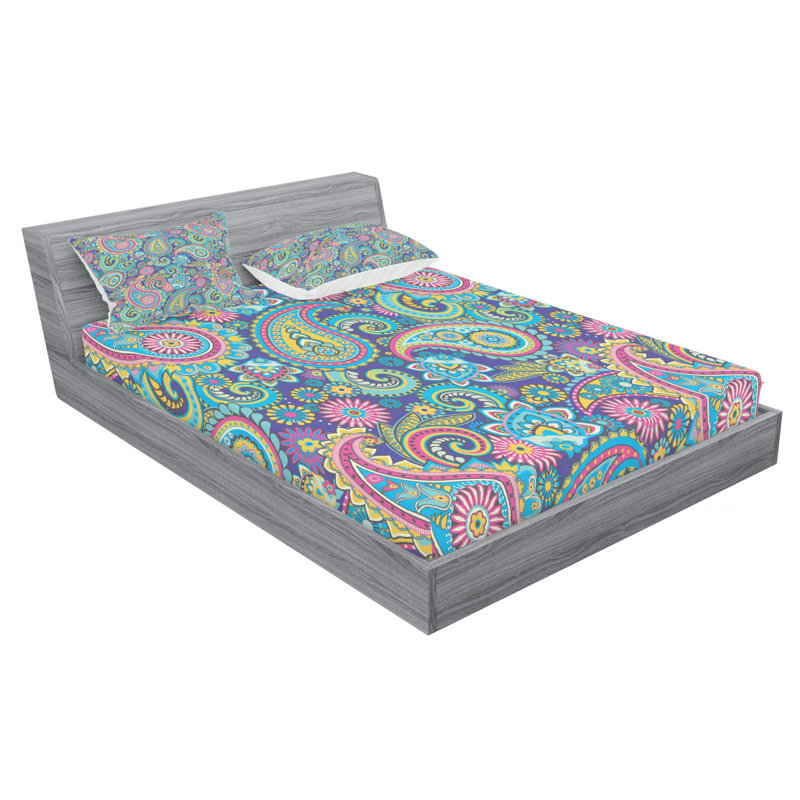 Microfiber Sheet Set, Twin XL Sheet Set with Fitted Sheet, Yellow/Green Paisley