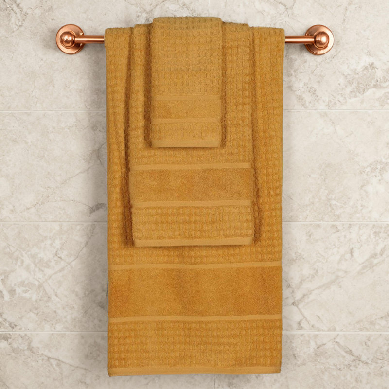   Zero-Twist Cotton Towel Set - Honeycomb Waffle Texture - Quick-Dry, Gold