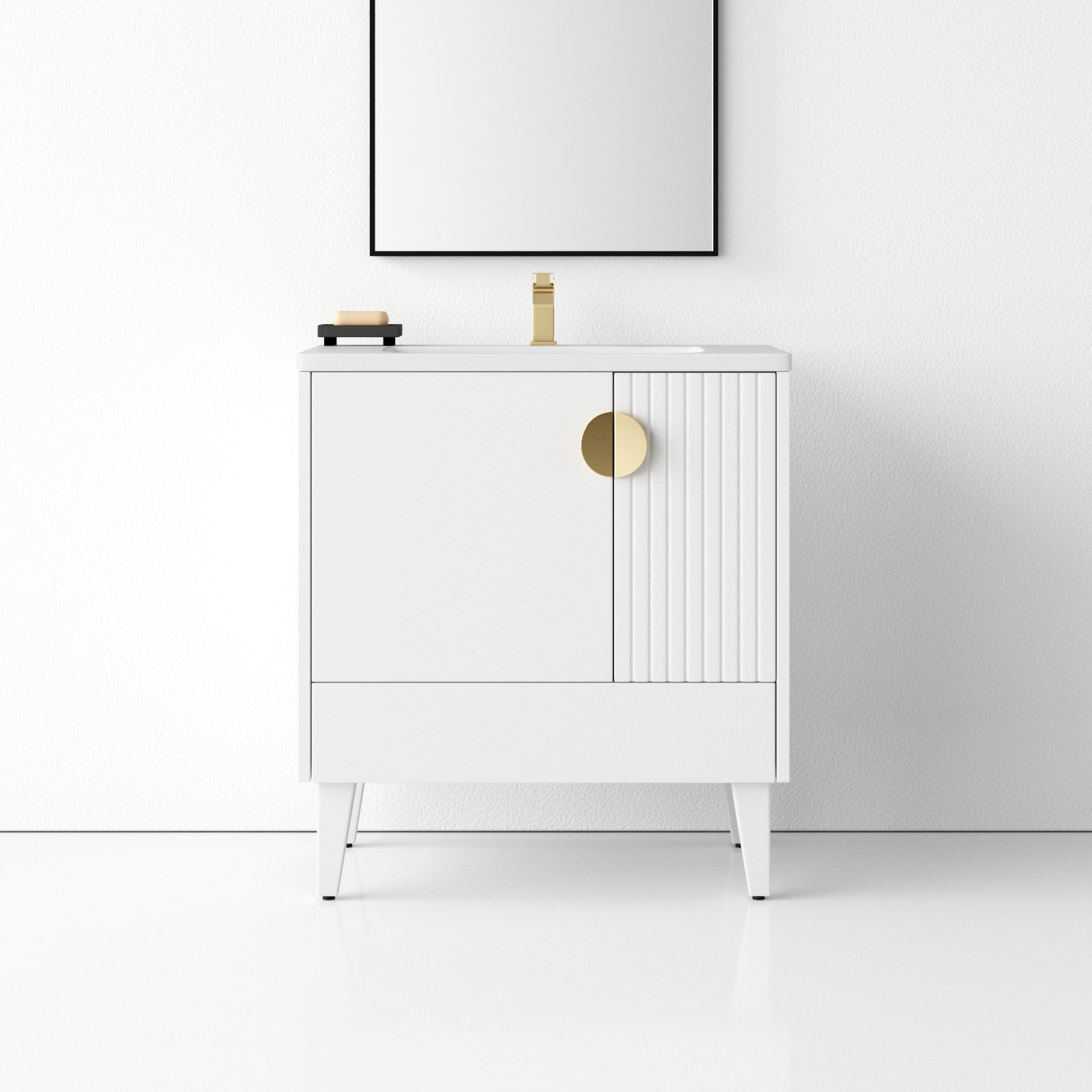 Saimah 30'' Single Bathroom Vanity, White Matte, Satin Brass