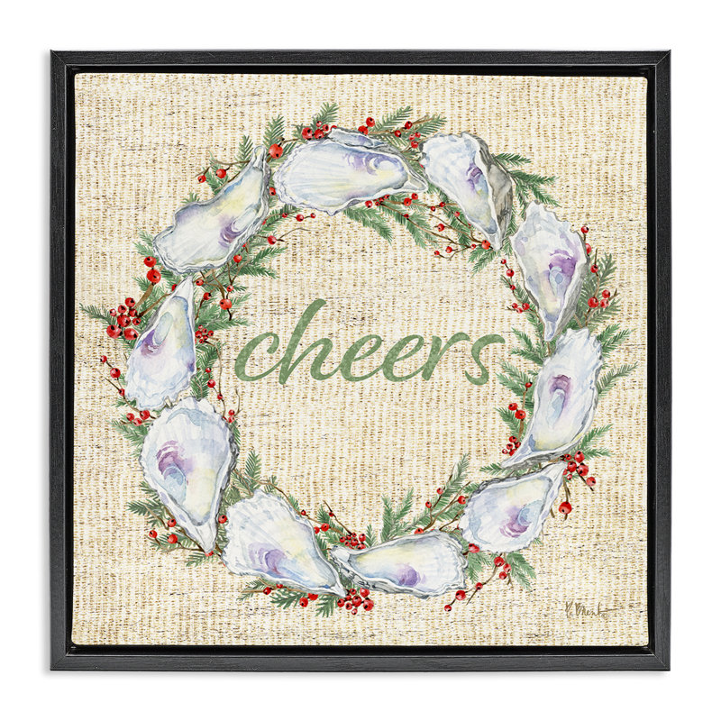  «Shells & Holly Wreath» par Paul Brent, H 25 po x l 25 po, Cadre flottant noir de jais