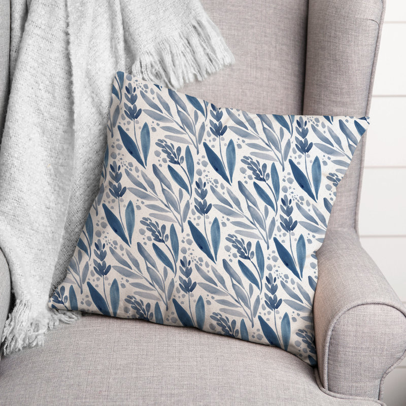  Ochre Farmhouse Flowers Outdoor Square Pillow Cover & Insert, Blue