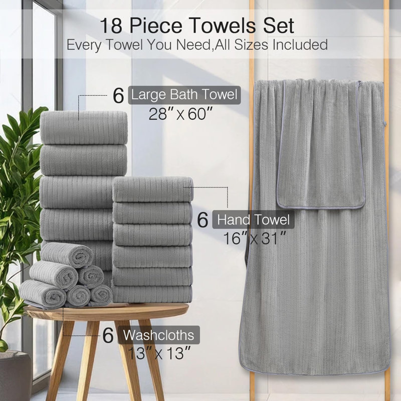 18-Piece 600 GSM Microfiber Bath Towel Set – Soft, Absorbent, Quick-Dry, Spa Quality for Home, Hotel, Bathroom & Gym