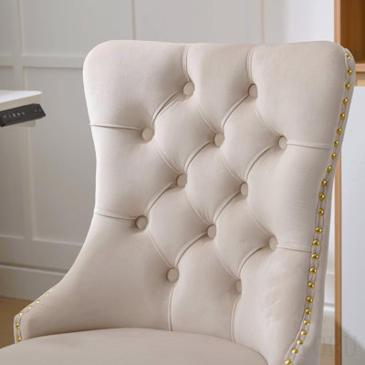 Office Chair, Modern Velvet Upholstered Tufted Button Home Office Chair With Golden Metal Base, Adjustable Desk Chair Swivel Office Chair (Beige)