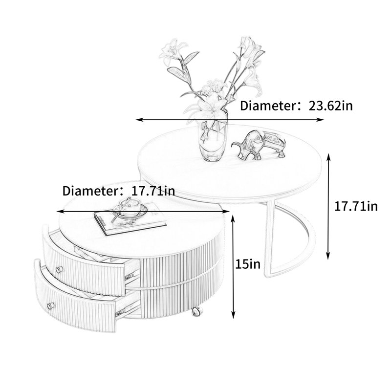 Table basse Roose 2, H 17,71 po x L 23,62 po x l 23,62 po, Blanc, Blanc