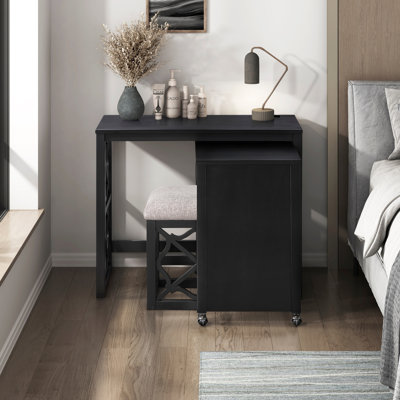 Ensemble de bureau et tabouret avec bureau à roulettes 3 pièces avec roulettes et 2 ports de chargement