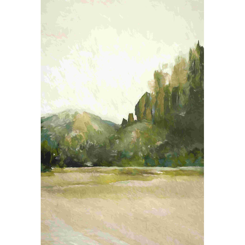 «Soft Green Mountainscape with Taupe Plains inférieures», art textuel sur toile tendue, H 18 po x l 12 po