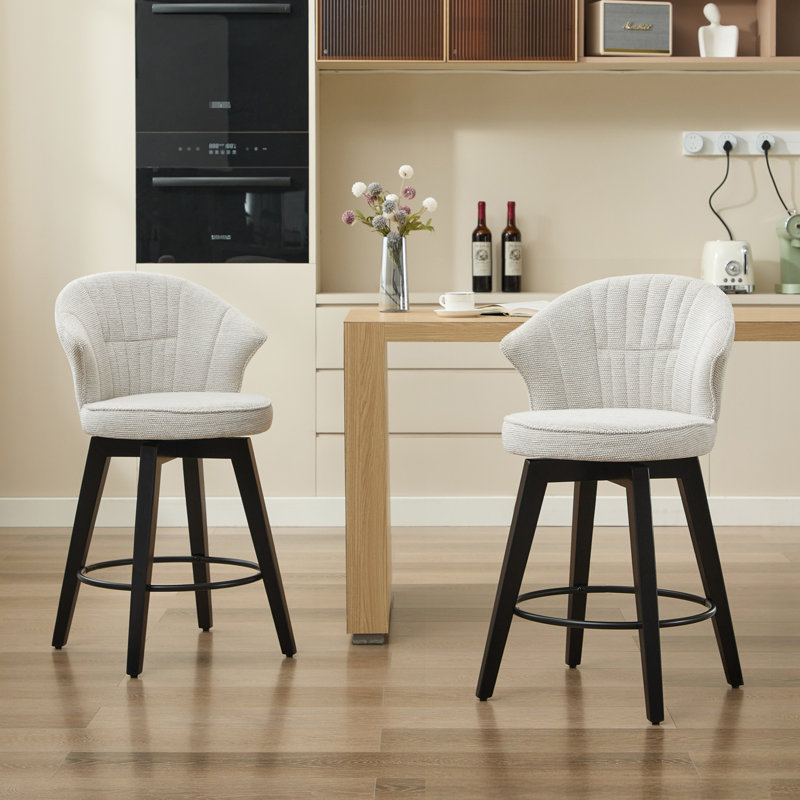 Tabourets de bar pivotants de 25 po à hauteur de comptoir, de 2 - pieds en bois massif, revêtement en chenille, blanc, avec pieds de nivellement pour îlot de cuisine, pub à domicile, tabourets de salle à manger Room Classy