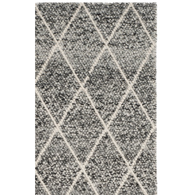 Russo Ivory Black Hand-Woven Geometric Wool Rug