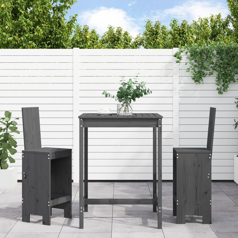 Nathaneil 17 Stories Bar Set with Wood Frame and Solid Wood Outer Material, Grey
