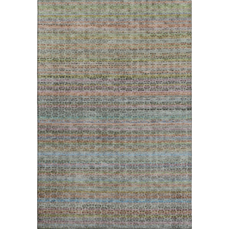 Premium Machine Washable Mayfield AMF2155 Striped Rug, Aqua, Rectangle 2'6" x 3'10"