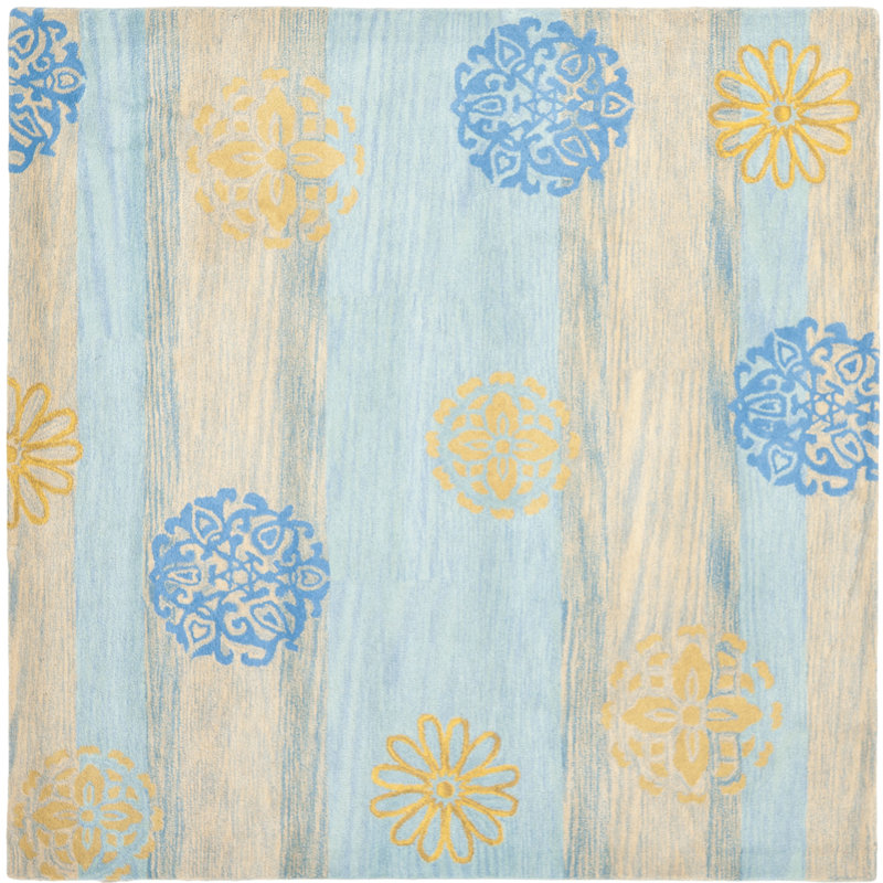 Chanler Hand-Tufted Wool Blue/Beige Area Rug, Square 6'