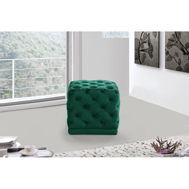 Repose-pieds carré en velours de 18 po Stella, Velours vert