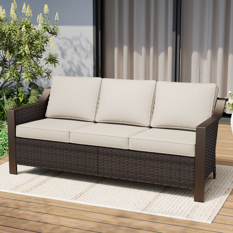 Canapé en rotin avec accoudoirs de 75 po, Polypropylène / oléfine beige