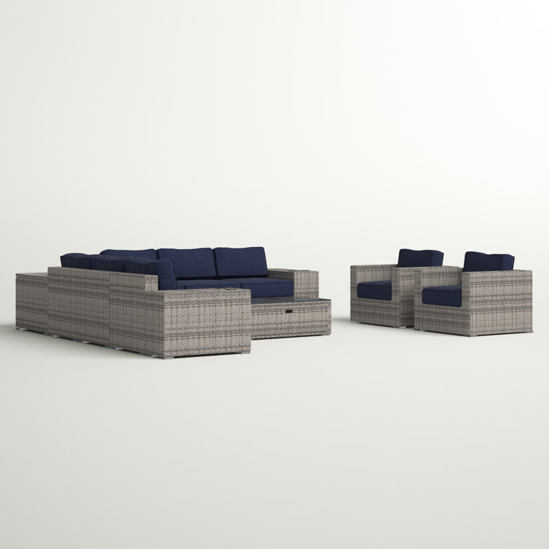 Rosston Wicker Fully Assembled 8 - Person Seating Group with Sunbrella Cushions