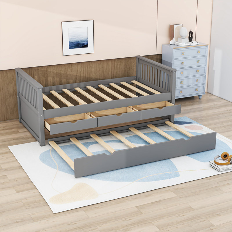 Twin Daybed with Trundle and Drawers, Gray