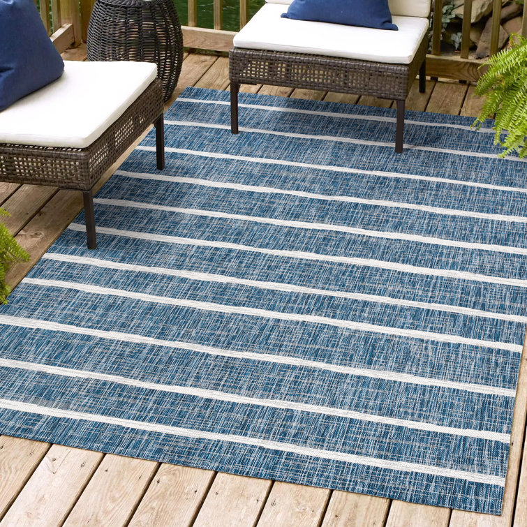 London Berber Stripe Blue/Ivory Indoor/Outdoor Rug