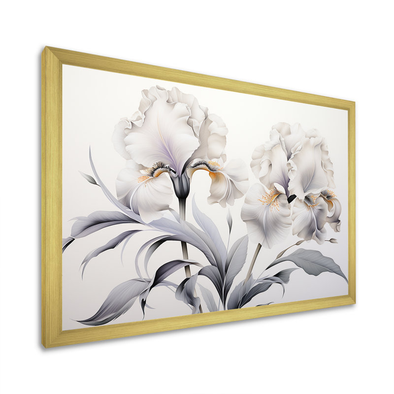 Iris noir et blanc minimalisme, Cadre doré simple, H 30 po x l 40 po x P 1,5 po
