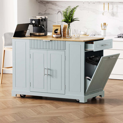 Îlot de cuisine roulant sur roulettes avec 3 tiroirs et armoire, rangement et prise de courant, chariot d'îlot de cuisine portable
