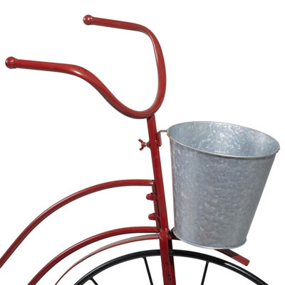 Stiefel Metal Indoor Outdoor Bike Indoor Outdoor Red Plantstand with Silver Basket and Saddle Bag Planters