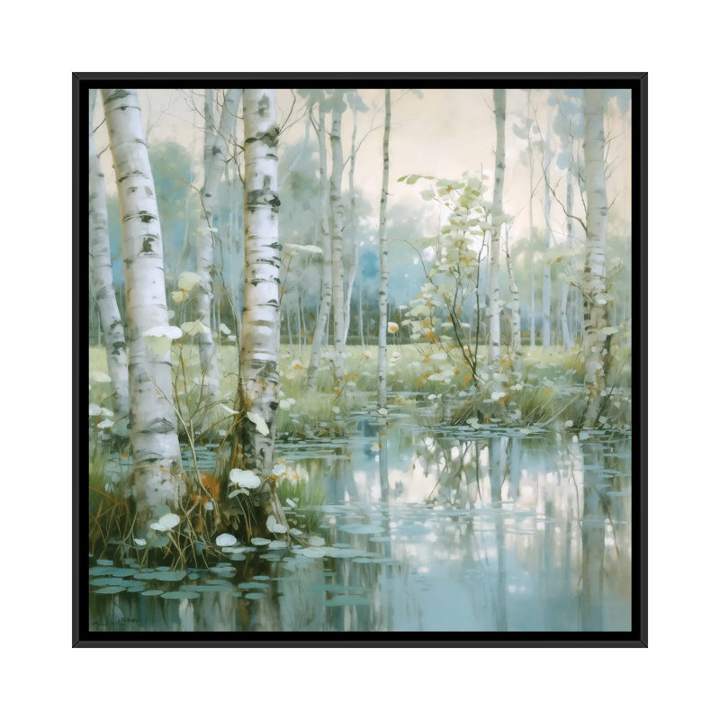 Spring Birchwood - reproduction d'art murale encadrée, H 37 po x l 37 po, Noir, Reproduction encadrée sans passe-partout