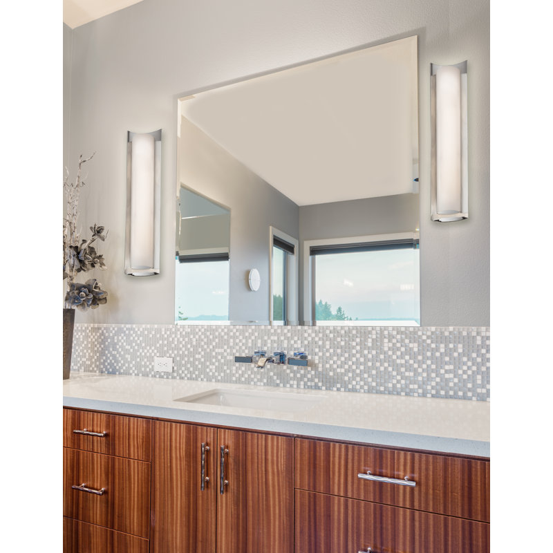Barre d'éclairage de salle de bain 1 lumière DEL Carlotte, Nickel brossé, Verre mercuré