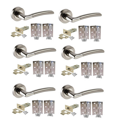 Golden Grace 6 Sets Indiana Style Modern Door Handles on Round Rose in Dual Finish with Latch