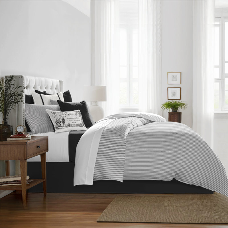 Jaxon Stripe Cotton Reversible Coverlet Set, Cal.King Coverlet/Bedspread + 2 King Shams, Ebony