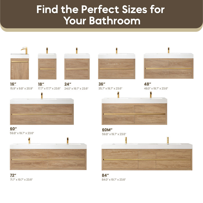 Kaushal 48'' Single Bathroom Vanity with Composite Top, North American Oak Finish, White