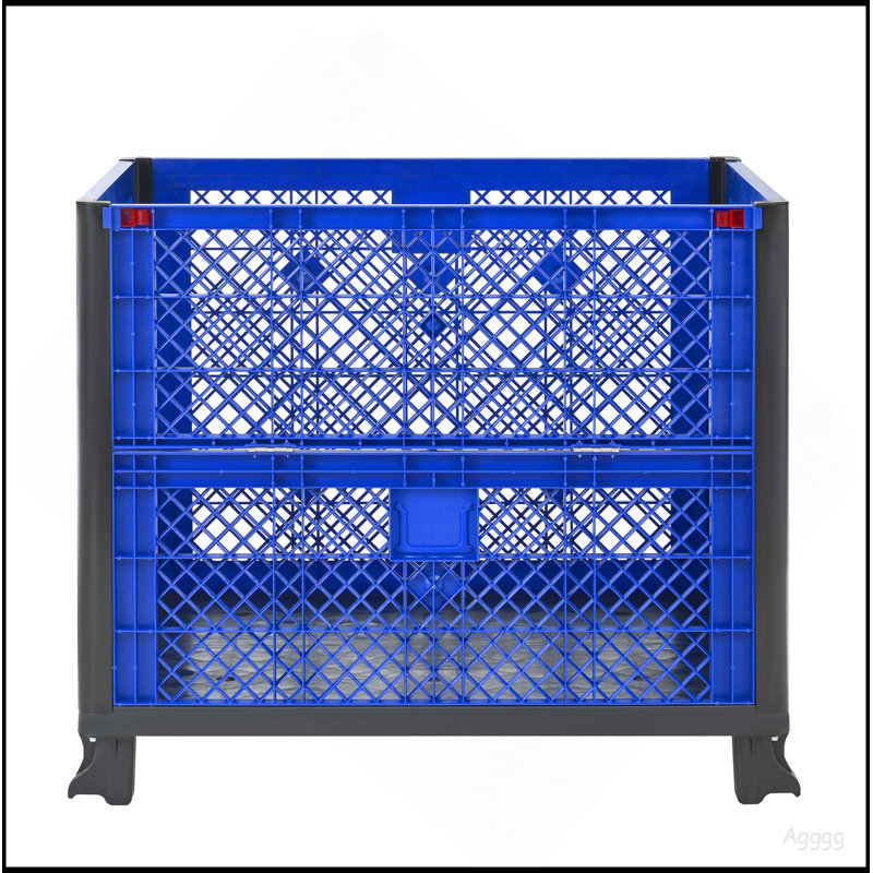 Contenant en vrac Collapside avec parois en maille d'une capacité totale de 600 lb Empilable jusqu'à 4 haut pour un total de 2000 lb et comprenant 4 pieds pour l'empilage, bleu