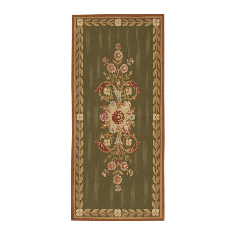 Hand-Knotted High-Quality Green and Brown Runner