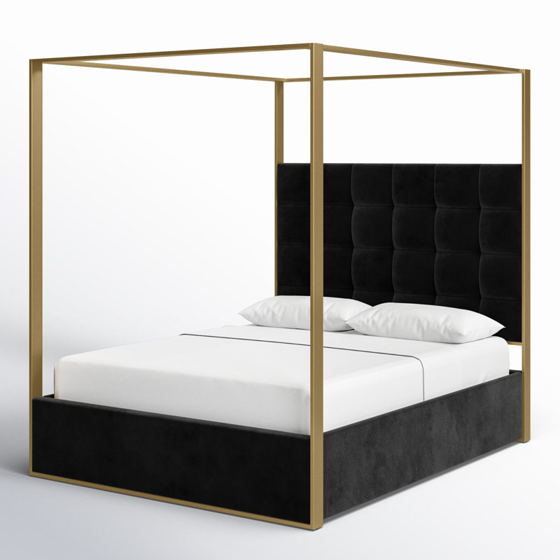 Clinchport Modern Canopy Upholstered Bed with Tufted Back, Queen, Black