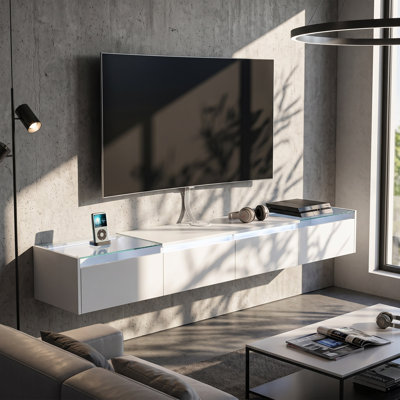 Rangement mural blanc 78,7 po avec 4 portes rabattables et DEL
