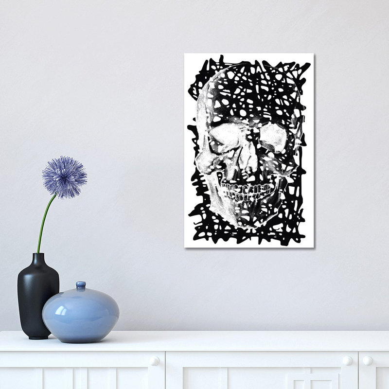 Black Splatter Skull - Wrapped Canvas Print, 30.48 cm H x 45.72 cm W