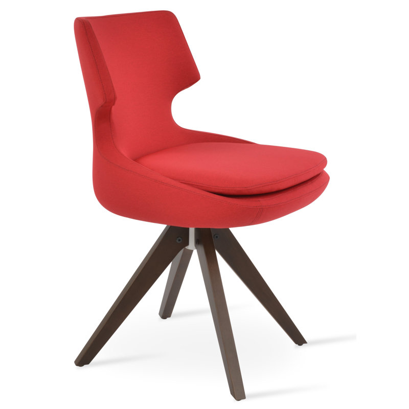 Patara Pyramid Swivel Dining Chair, Red Era Fabric, Walnut