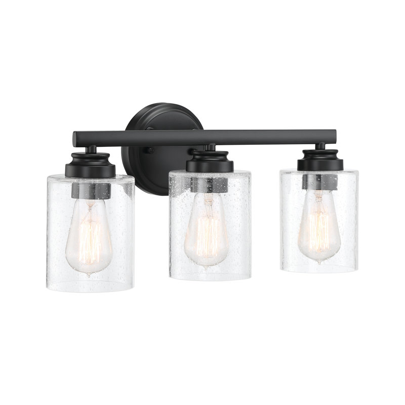 3 - Light Dimmable Vanity Light, Flat Black, Clear Seeded