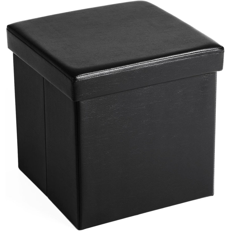 Repose-pieds pliable en similicuir avec rangement, Similicuir noir