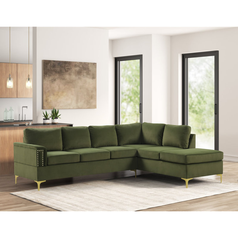 Vogue Olive Sectional, Velours olive