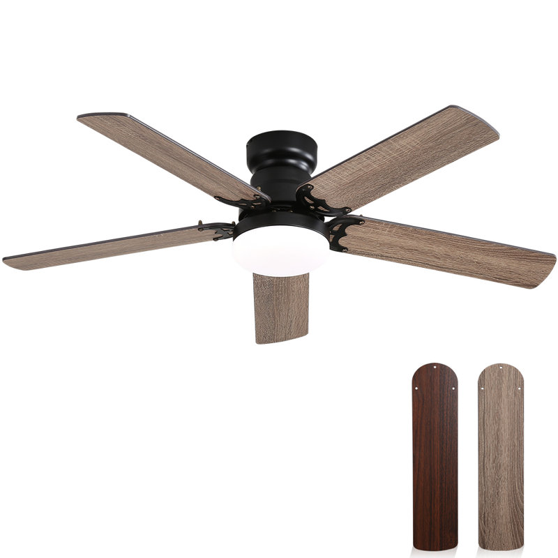 Derick 5-Blade Modern Ceiling Fan with LED Light and Remote Control, Black, 42"