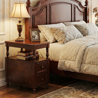 Table de chevet 2 tiroirs en bois massif pour chambre