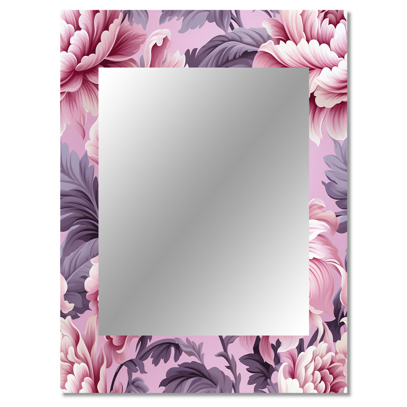 Derrymore Harmony Pink Peonies Pattern - Floral Mirror, Floral Unique Wall Mirror, Printed Metal Art, 40" x 30"