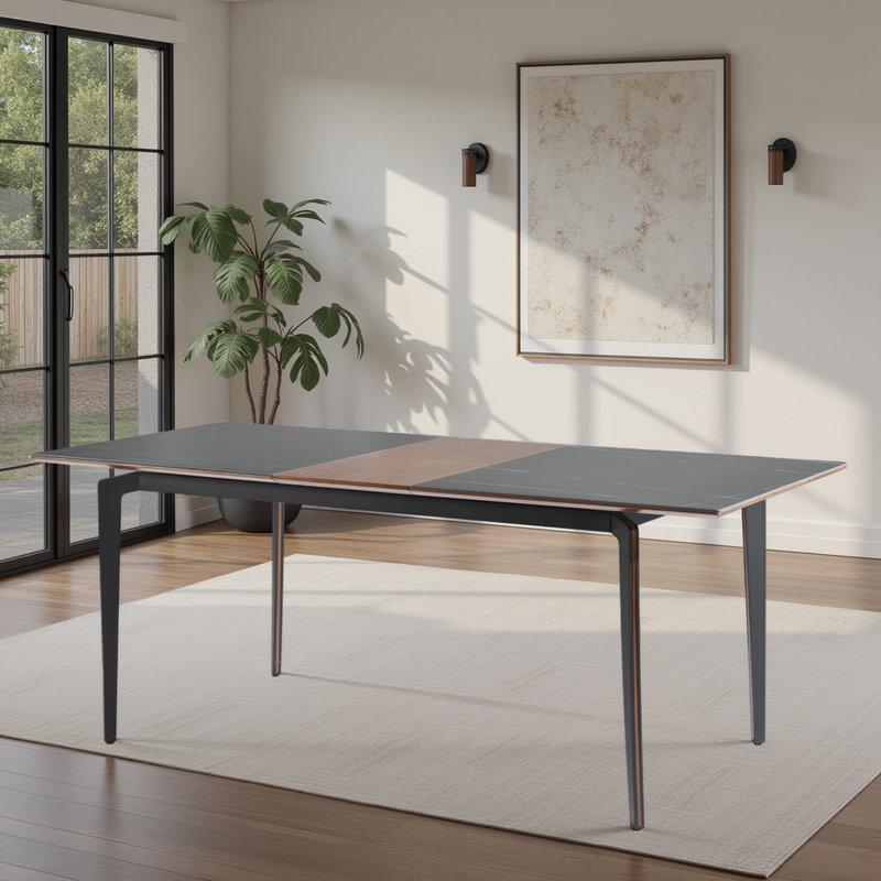 Arguello Contemporary Extendable Rectangular Dining Table With Sintered Stone And Wood Table Top - Seats Up To 6