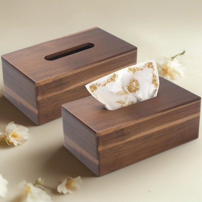Boîte à mouchoirs rectangulaire en bois d'acacia, idéale pour la salle de bain, la chambre à coucher, le salon ou le bureau (paquet de deux).