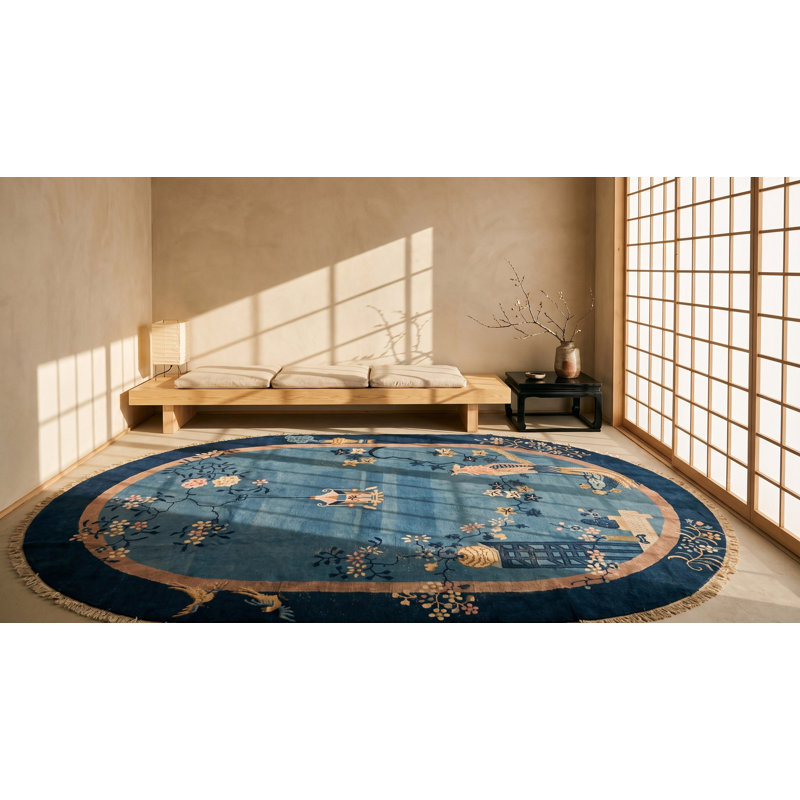 Tapis ovale de couleur bleue antique