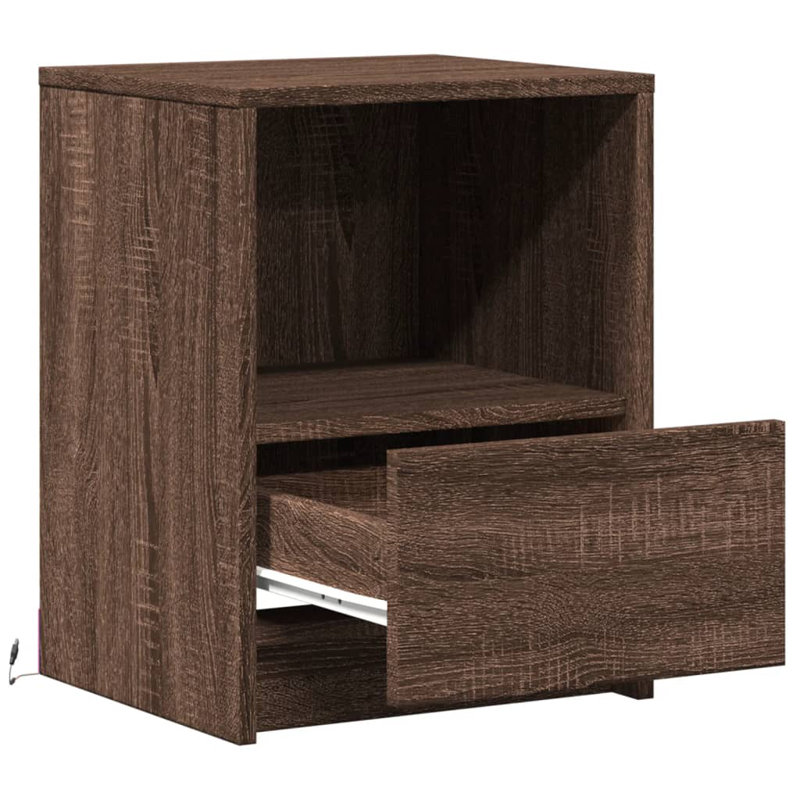 Dancho 38 cm W Bedside Table, Brown Oak, 1