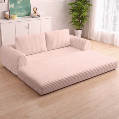 2-in-1 Folding Convertible Sofa Bed, Modern Corduroy Sleeper Futon with Pull-Out Bed & 2 Pillows, Boneless Modular Floor Couch for Living Room, Apartment, No Assembly Required