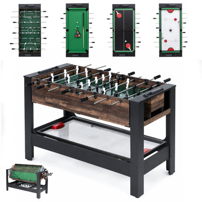 54'' 4-in-1 Swivel Multi Game Table Combo with Foosball, Billiards, Hockey & Table Tennis - Rotating Combo Game Table with Removable Rods, Rechargeable Puck & Complete Accessories for Game Room, Bar & Living Room