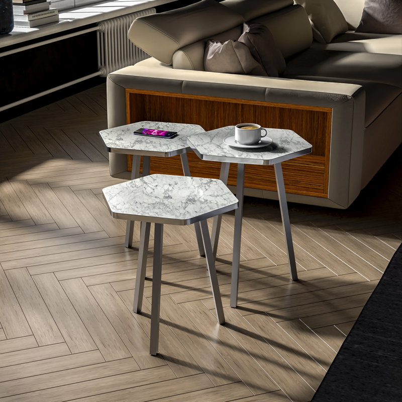 Ensemble de tables de bout Irsah, Blanc, Argent